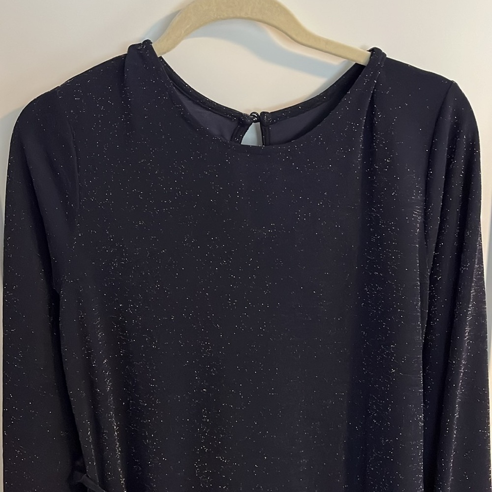 Navy Blue Sparkly Tiered Long Sleeve Dress EUC - Picture 3 of 13